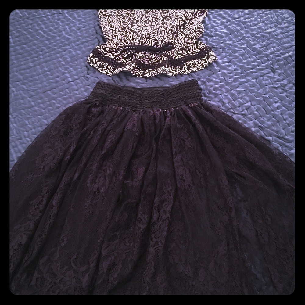 Black Lace A Line Skirt